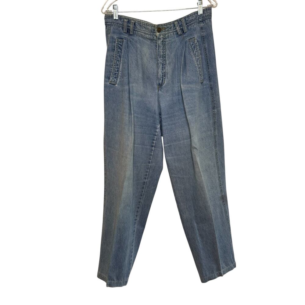 1980's Liz Wear Size 14 Distressed High Rise Mom Light Wash 100% Cotton Jeans